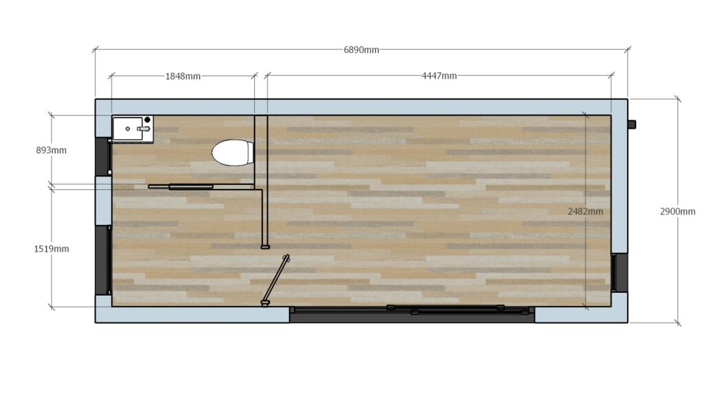 Plan studio de jardin 20m2 Bureau avec WC dimensions