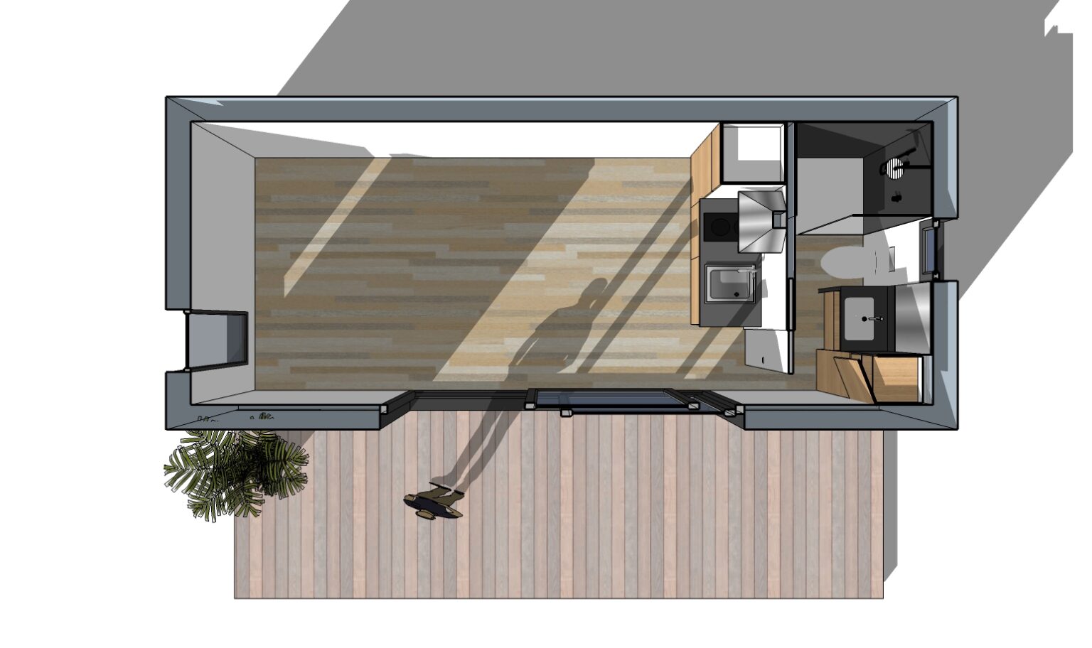 plan studio de jardin 20m2 vue dessus